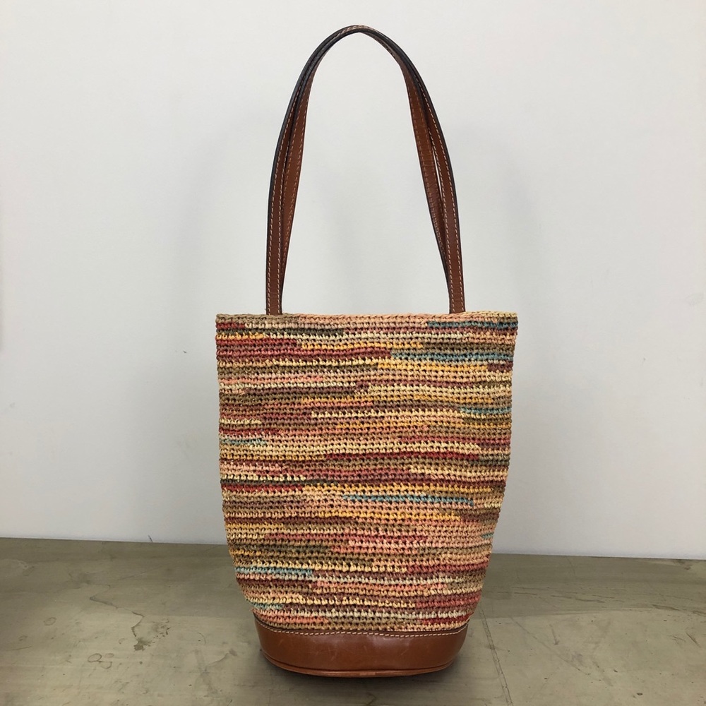 Helen Kaminski Multicolor Woven Shoulder Bag with Brown Leather Trim